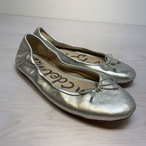 Sam Edelman Felicia Luxe Ballet Flat Soft Silver Womens Leather 9.5 W Wide fit